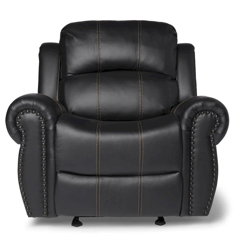 Fauteuil club relax planeur en cuir PU, marron/noir, surpiqûres contrastantes, 1 place