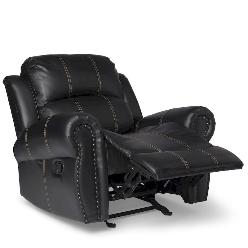 Fauteuil club relax planeur en cuir PU, marron/noir, surpiqûres contrastantes, 1 place