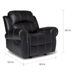 Fauteuil club relax planeur en cuir PU, marron/noir, surpiqûres contrastantes, 1 place