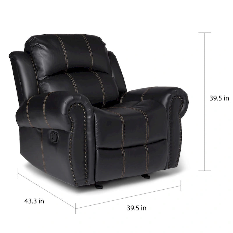 Fauteuil club relax planeur en cuir PU, marron/noir, surpiqûres contrastantes, 1 place