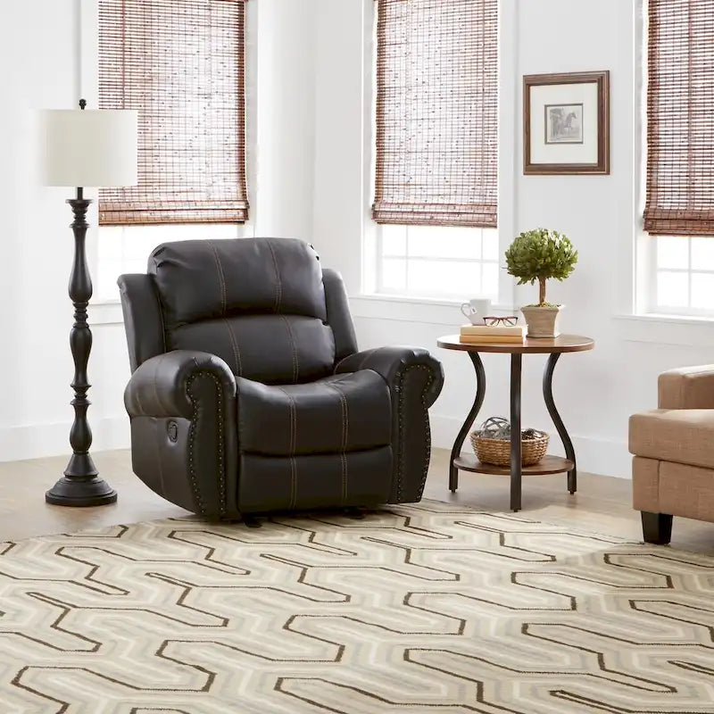 Fauteuil club relax planeur en cuir PU, marron/noir, surpiqûres contrastantes, 1 place