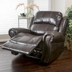 Fauteuil club relax planeur en cuir PU, marron/noir, surpiqûres contrastantes, 1 place