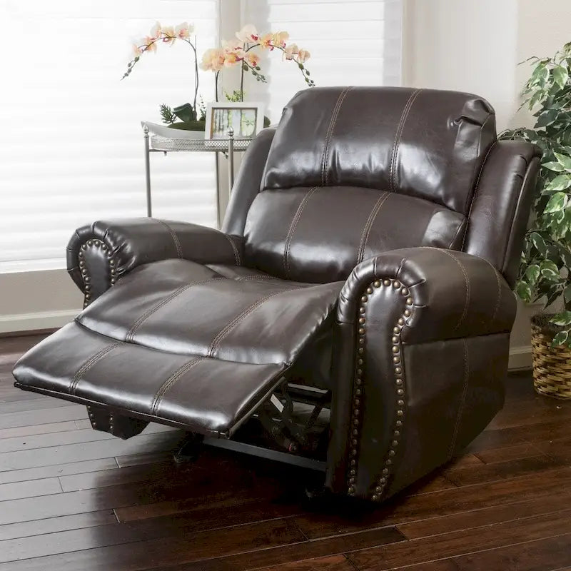 Fauteuil club relax planeur en cuir PU, marron/noir, surpiqûres contrastantes, 1 place