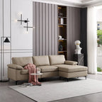 Canapé réversible avec méridienne, tissu suédine, pieds en métal, ressorts hélicoïdaux, marron clair/marron/gris/bleu/beige