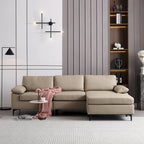 Canapé réversible avec méridienne, tissu suédine, pieds en métal, ressorts hélicoïdaux, marron clair/marron/gris/bleu/beige