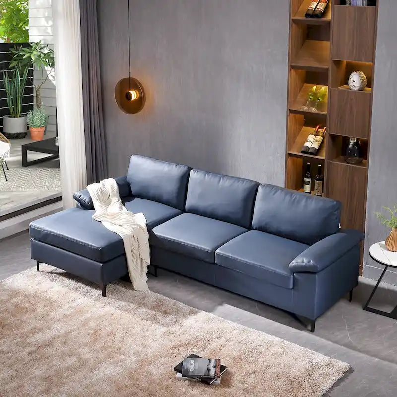 Canapé réversible avec méridienne, tissu suédine, pieds en métal, ressorts hélicoïdaux, marron clair/marron/gris/bleu/beige