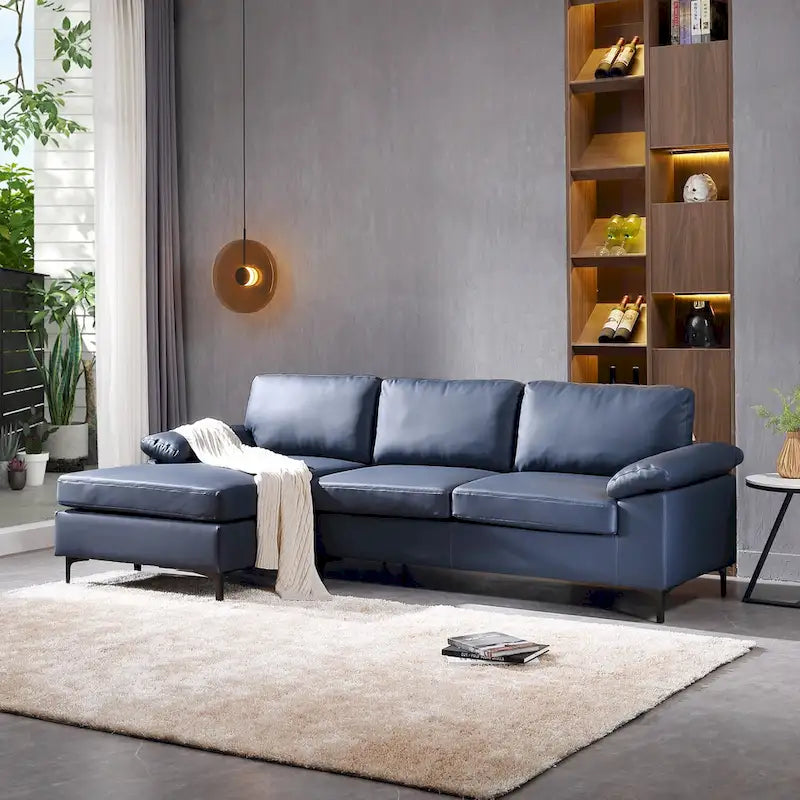 Canapé réversible avec méridienne, tissu suédine, pieds en métal, ressorts hélicoïdaux, marron clair/marron/gris/bleu/beige