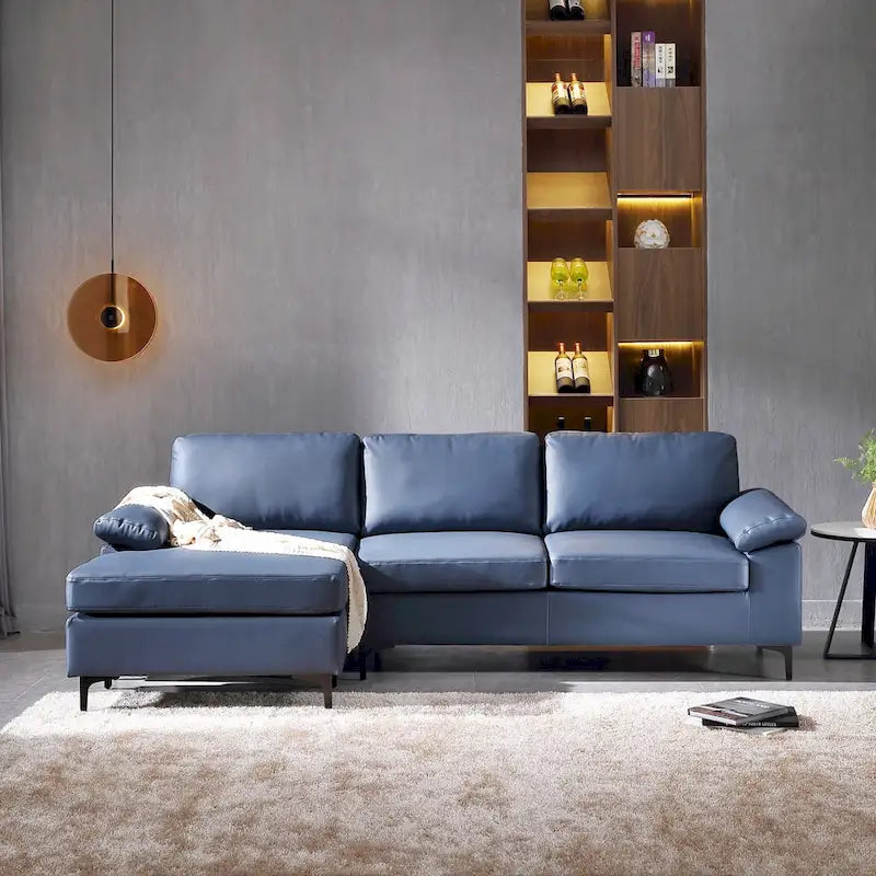 Canapé réversible avec méridienne, tissu suédine, pieds en métal, ressorts hélicoïdaux, marron clair/marron/gris/bleu/beige