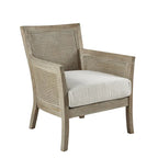 Fauteuil d'appoint en rotin, crème/beige/noir, cadre en bois, style ferme, 1 place