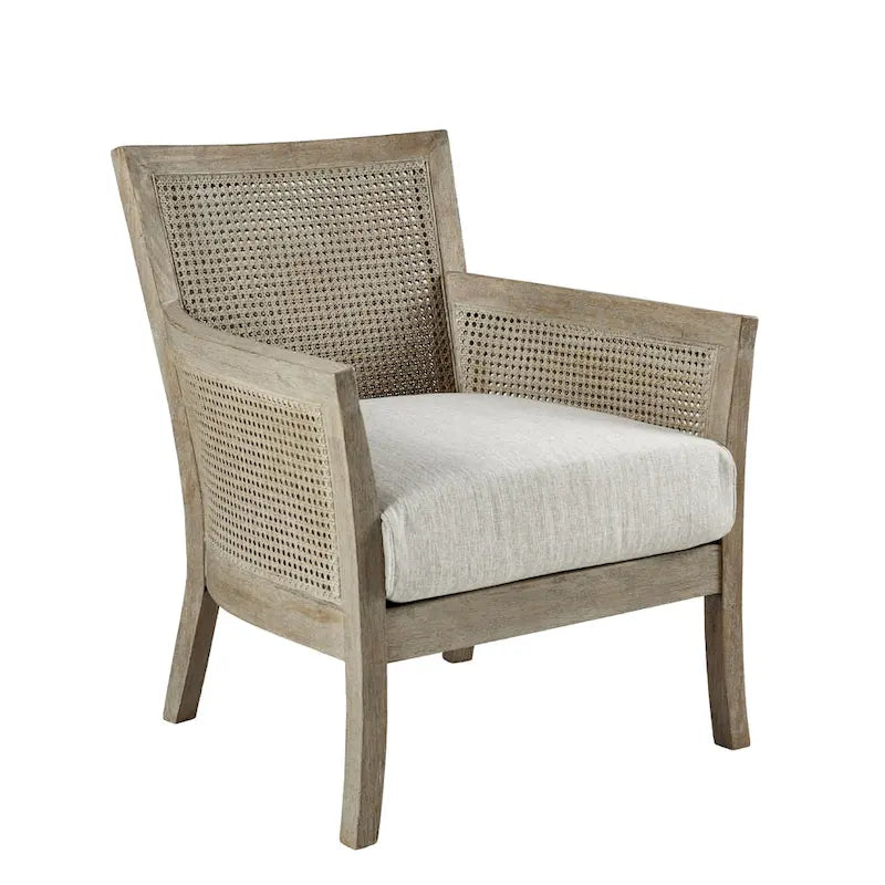 Fauteuil d'appoint en rotin, crème/beige/noir, cadre en bois, style ferme, 1 place