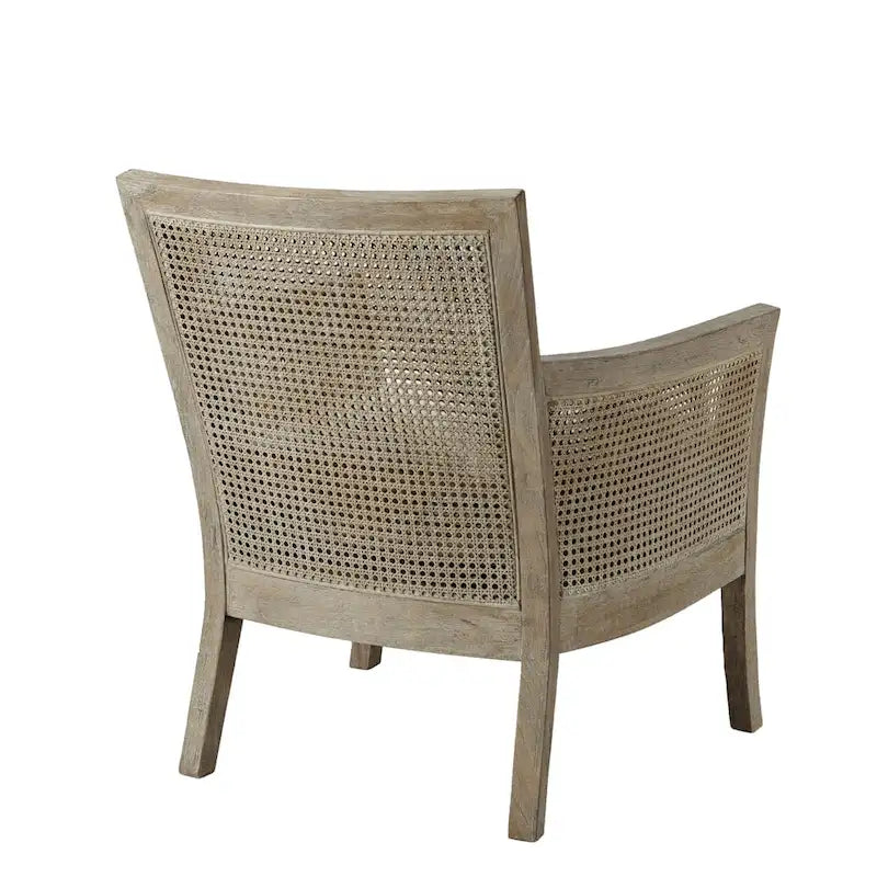 Fauteuil d'appoint en rotin, crème/beige/noir, cadre en bois, style ferme, 1 place