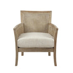 Fauteuil d'appoint en rotin, crème/beige/noir, cadre en bois, style ferme, 1 place