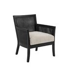 Fauteuil d'appoint en rotin, crème/beige/noir, cadre en bois, style ferme, 1 place