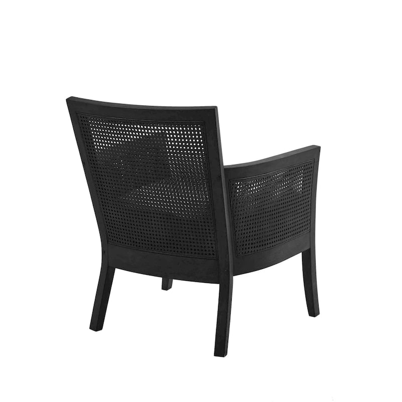 Fauteuil d'appoint en rotin, crème/beige/noir, cadre en bois, style ferme, 1 place