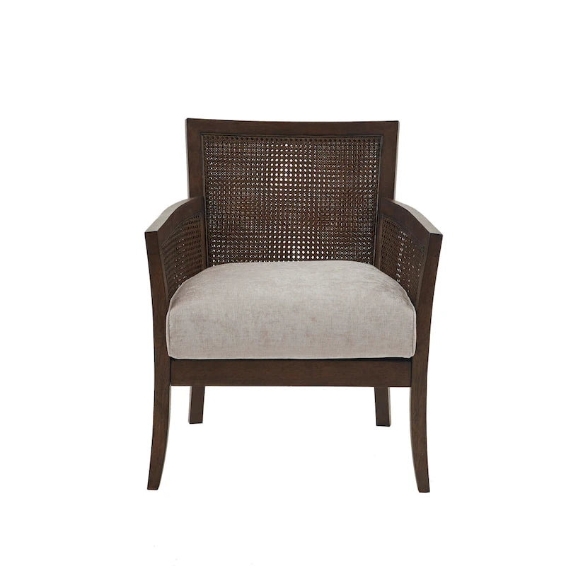 Fauteuil d'appoint en rotin, crème/beige/noir, cadre en bois, style ferme, 1 place