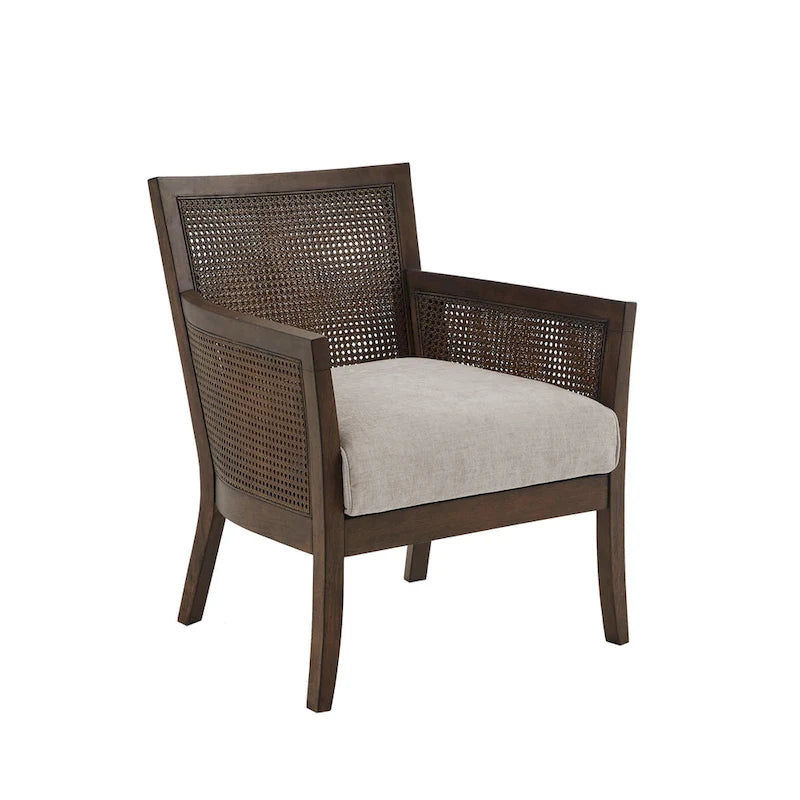 Fauteuil d'appoint en rotin, crème/beige/noir, cadre en bois, style ferme, 1 place