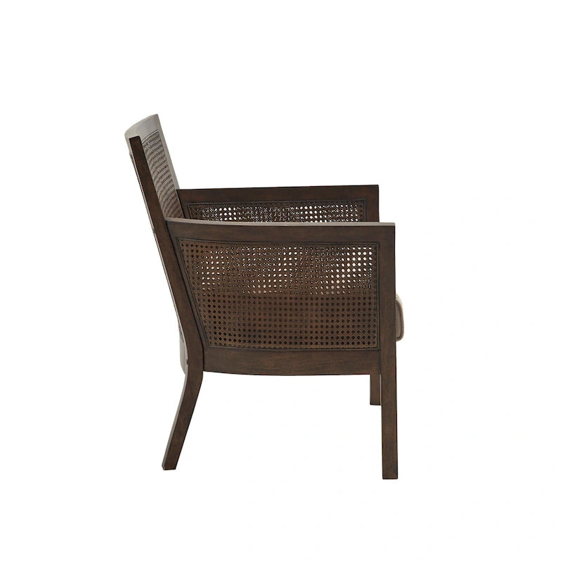 Fauteuil d'appoint en rotin, crème/beige/noir, cadre en bois, style ferme, 1 place
