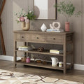 Console, Brun/Beige lavé, 4 tiroirs et 2 étagères, MDF, 119 cm