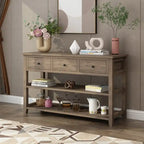 Console, Brun/Beige lavé, 4 tiroirs et 2 étagères, MDF, 119 cm