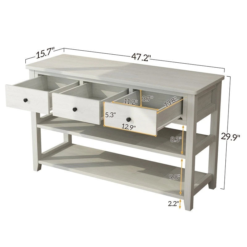Console, Brun/Beige lavé, 4 tiroirs et 2 étagères, MDF, 119 cm