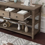 Console, Brun/Beige lavé, 4 tiroirs et 2 étagères, MDF, 119 cm