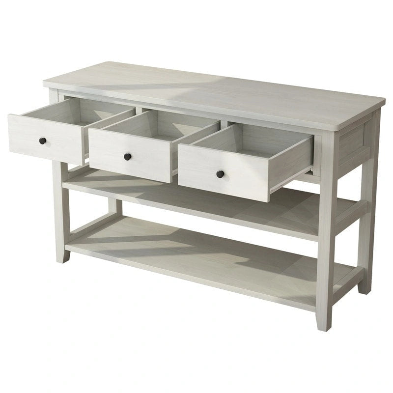Console, Brun/Beige lavé, 4 tiroirs et 2 étagères, MDF, 119 cm