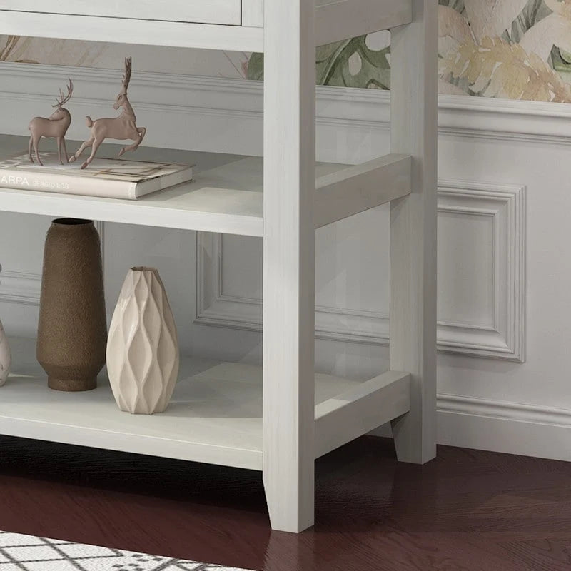 Console, Brun/Beige lavé, 4 tiroirs et 2 étagères, MDF, 119 cm