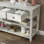 Console, Brun/Beige lavé, 4 tiroirs et 2 étagères, MDF, 119 cm