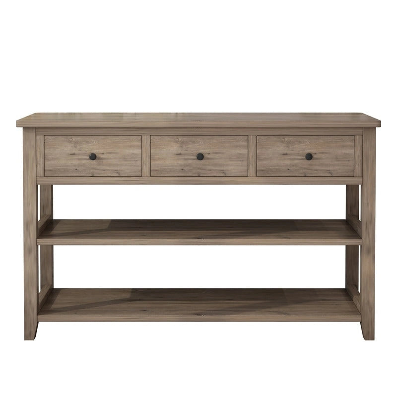 Console, Brun/Beige lavé, 4 tiroirs et 2 étagères, MDF, 119 cm