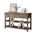Console, Brun/Beige lavé, 4 tiroirs et 2 étagères, MDF, 119 cm
