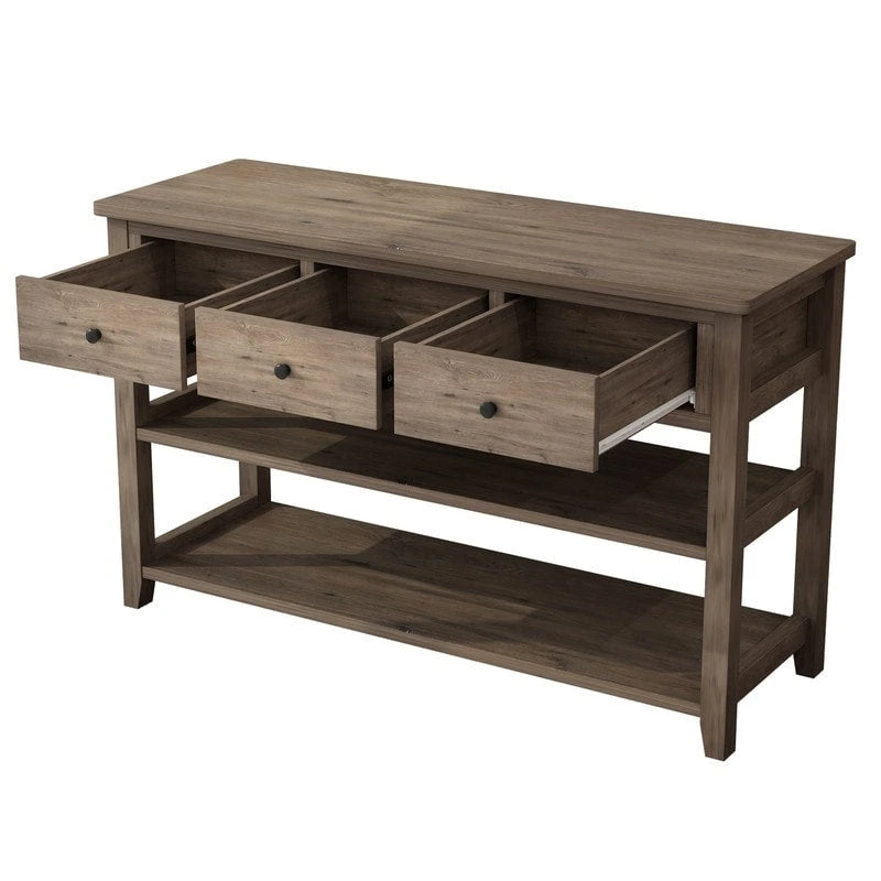 Console, Brun/Beige lavé, 4 tiroirs et 2 étagères, MDF, 119 cm