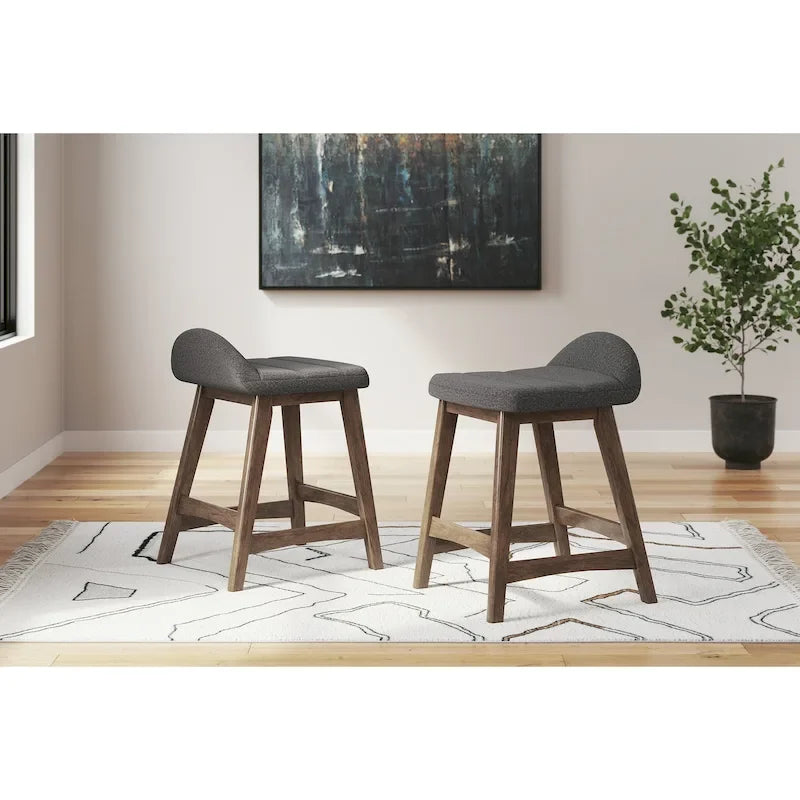 Tabouret de bar hauteur comptoir, lot de 2, style Mid-Century, polyester, coussin en mousse, structure en bois massif, 2 places, anthracite/sarcelle/gris/jaune