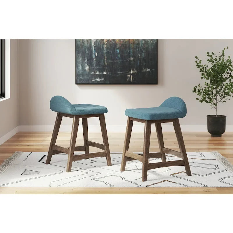 Tabouret de bar hauteur comptoir, lot de 2, style Mid-Century, polyester, coussin en mousse, structure en bois massif, 2 places, anthracite/sarcelle/gris/jaune