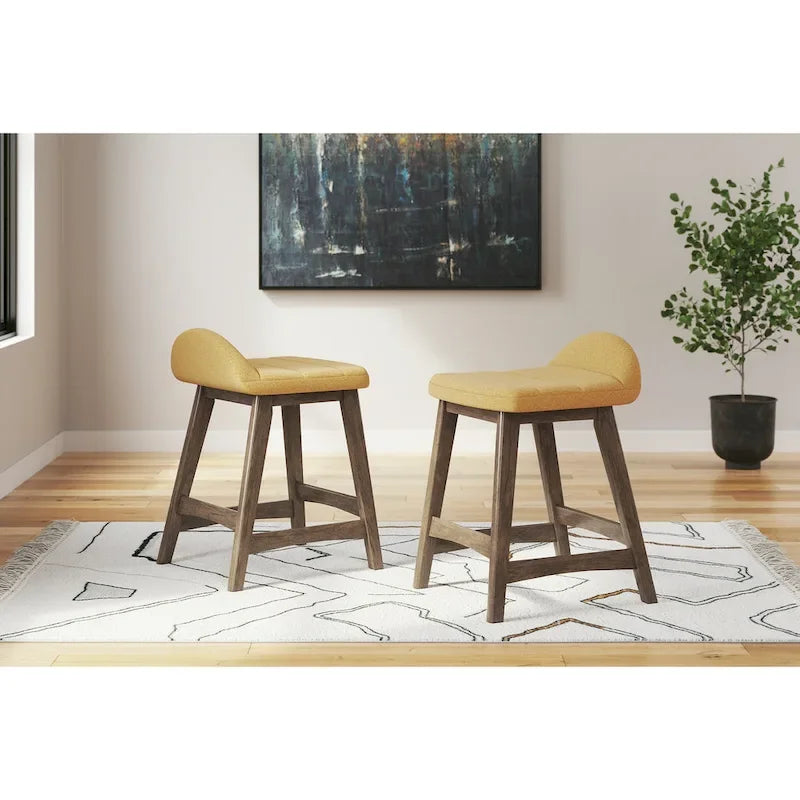Tabouret de bar hauteur comptoir, lot de 2, style Mid-Century, polyester, coussin en mousse, structure en bois massif, 2 places, anthracite/sarcelle/gris/jaune