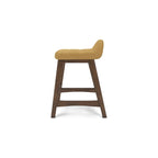 Tabouret de bar hauteur comptoir, lot de 2, style Mid-Century, polyester, coussin en mousse, structure en bois massif, 2 places, anthracite/sarcelle/gris/jaune