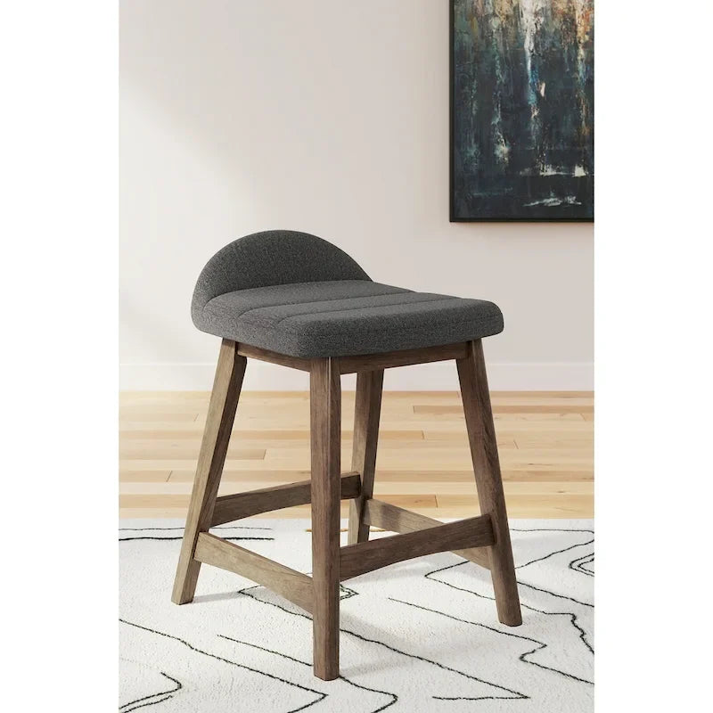 Tabouret de bar hauteur comptoir, lot de 2, style Mid-Century, polyester, coussin en mousse, structure en bois massif, 2 places, anthracite/sarcelle/gris/jaune