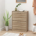 Meuble à chaussures à 2 tiroirs, tiroirs basculants, MDF étanche, 8 à 12 paires, 56,9 cm L x 23,9 cm P x 74,9 cm H, chêne foncé/chêne gris/blanc/bois