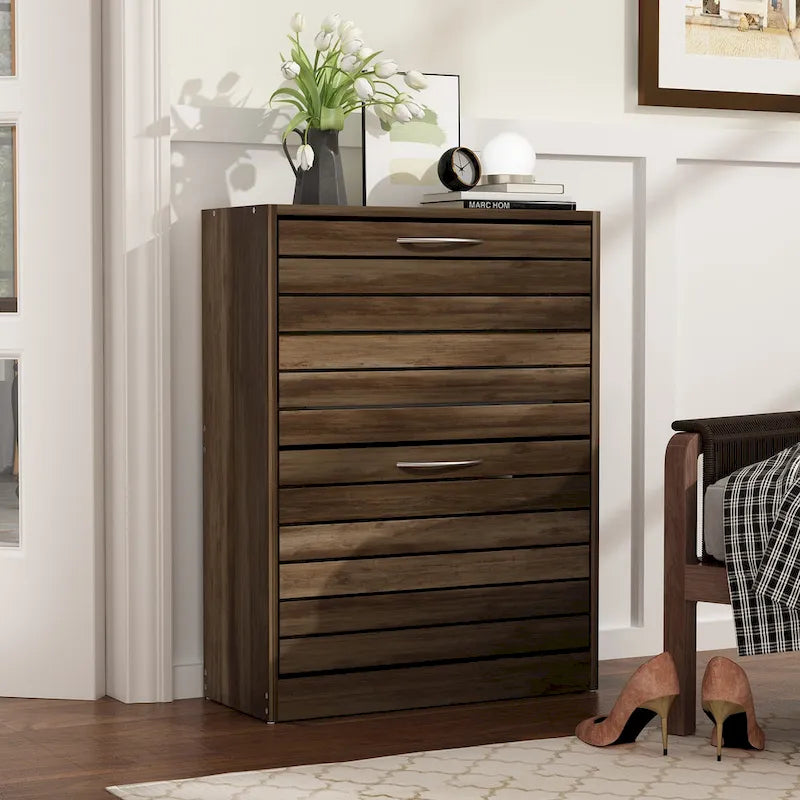 22.4W Two Drawers Shoe Cabinet,Fold-out Drawer Shoe Organizer
