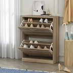 Meuble à chaussures à 2 tiroirs, tiroirs basculants, MDF étanche, 8 à 12 paires, 56,9 cm L x 23,9 cm P x 74,9 cm H, chêne foncé/chêne gris/blanc/bois