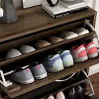 Meuble à chaussures à 2 tiroirs, tiroirs basculants, MDF étanche, 8 à 12 paires, 56,9 cm L x 23,9 cm P x 74,9 cm H, chêne foncé/chêne gris/blanc/bois
