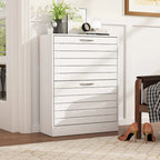 Meuble à chaussures à 2 tiroirs, tiroirs basculants, MDF étanche, 8 à 12 paires, 56,9 cm L x 23,9 cm P x 74,9 cm H, chêne foncé/chêne gris/blanc/bois
