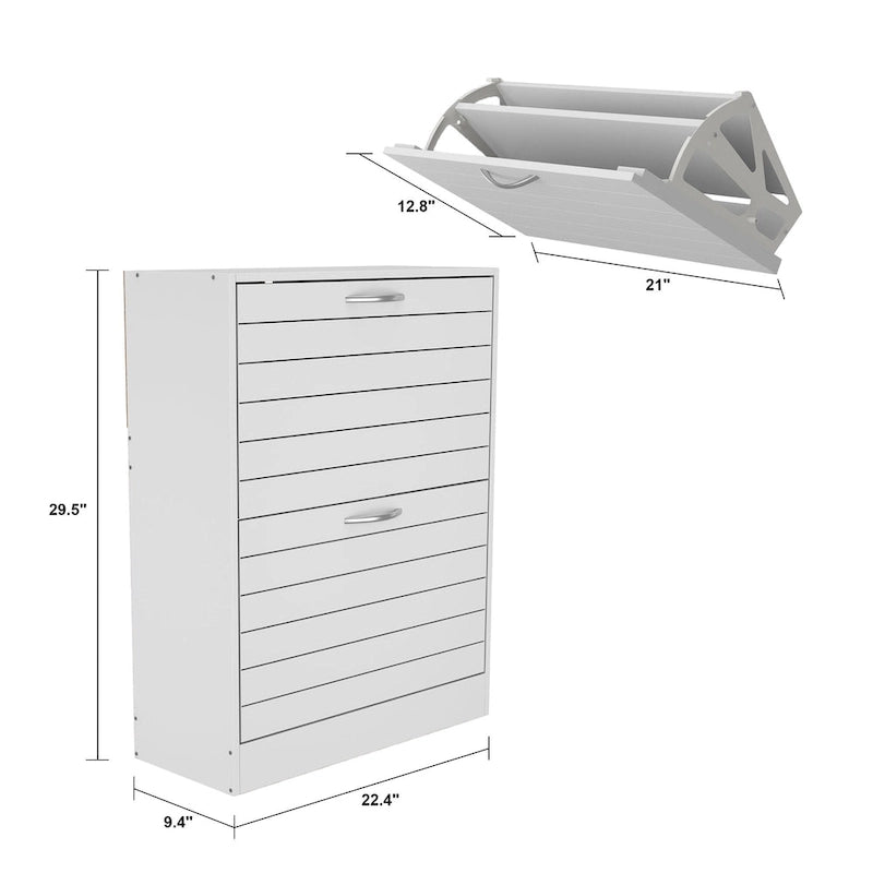 Meuble à chaussures à 2 tiroirs, tiroirs basculants, MDF étanche, 8 à 12 paires, 56,9 cm L x 23,9 cm P x 74,9 cm H, chêne foncé/chêne gris/blanc/bois