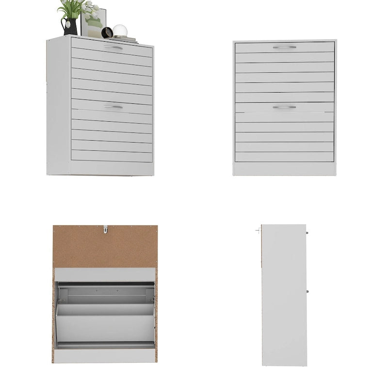Meuble à chaussures à 2 tiroirs, tiroirs basculants, MDF étanche, 8 à 12 paires, 56,9 cm L x 23,9 cm P x 74,9 cm H, chêne foncé/chêne gris/blanc/bois