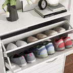 Meuble à chaussures à 2 tiroirs, tiroirs basculants, MDF étanche, 8 à 12 paires, 56,9 cm L x 23,9 cm P x 74,9 cm H, chêne foncé/chêne gris/blanc/bois