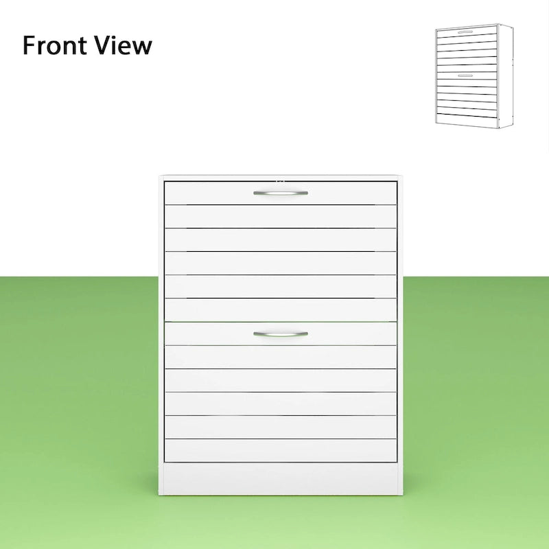 Meuble à chaussures à 2 tiroirs, tiroirs basculants, MDF étanche, 8 à 12 paires, 56,9 cm L x 23,9 cm P x 74,9 cm H, chêne foncé/chêne gris/blanc/bois
