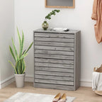 Meuble à chaussures à 2 tiroirs, tiroirs basculants, MDF étanche, 8 à 12 paires, 56,9 cm L x 23,9 cm P x 74,9 cm H, chêne foncé/chêne gris/blanc/bois