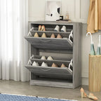 Meuble à chaussures à 2 tiroirs, tiroirs basculants, MDF étanche, 8 à 12 paires, 56,9 cm L x 23,9 cm P x 74,9 cm H, chêne foncé/chêne gris/blanc/bois