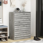 Meuble à chaussures à 2 tiroirs, tiroirs basculants, MDF étanche, 8 à 12 paires, 56,9 cm L x 23,9 cm P x 74,9 cm H, chêne foncé/chêne gris/blanc/bois