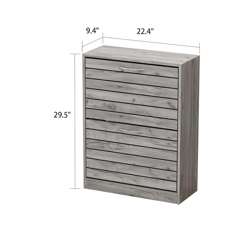 Meuble à chaussures à 2 tiroirs, tiroirs basculants, MDF étanche, 8 à 12 paires, 56,9 cm L x 23,9 cm P x 74,9 cm H, chêne foncé/chêne gris/blanc/bois