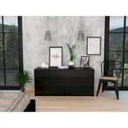 Commode 6 tiroirs, Noir/Blanc/Gris clair/Chêne clair, Glissières métalliques, Moderne